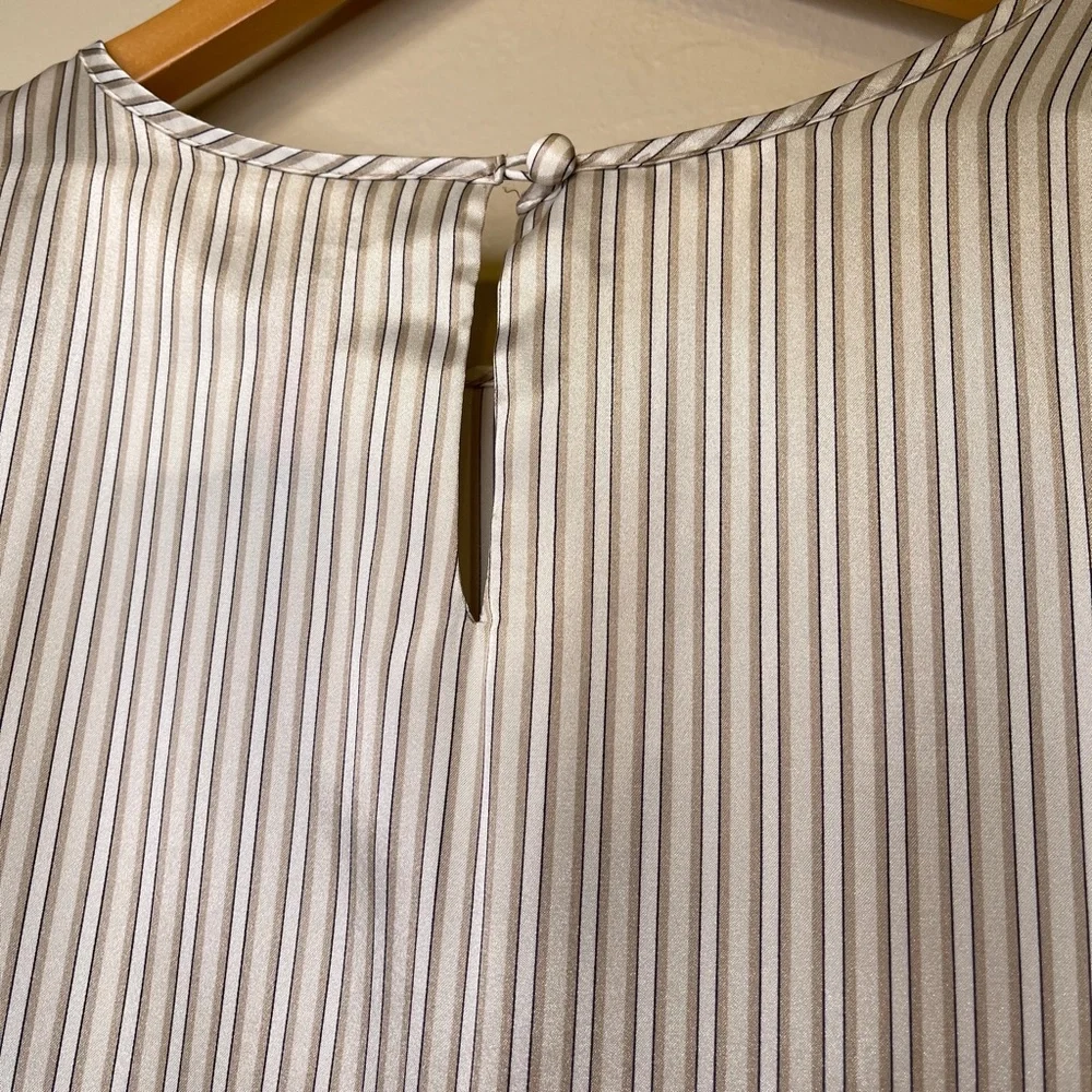 Notations | VTG Striped Shiny Silky Long Sleeve Round Neckline Charmeuse Blouse - Picture 6 of 13
